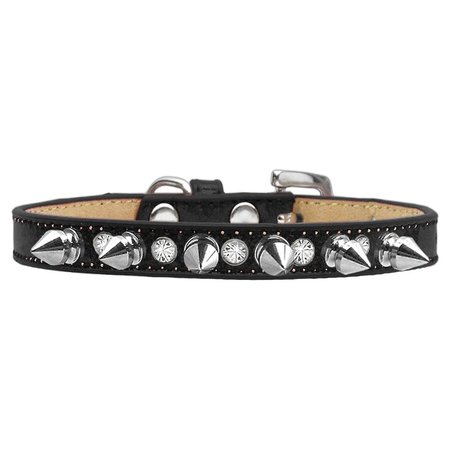 MIRAGE PET PRODUCTS Crystal & Silver Spikes Dog CollarBlack Ice Cream Size 14 634-1 BK14